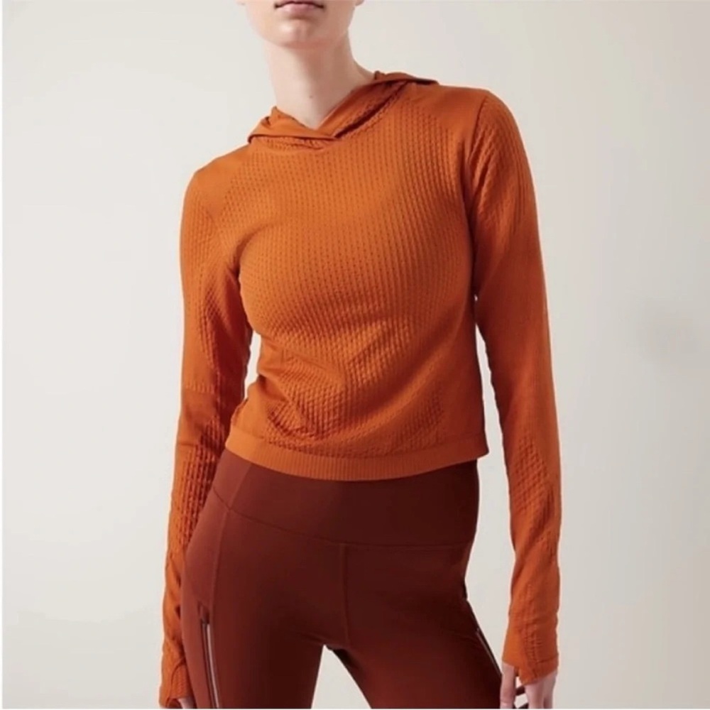 NWOT Athleta Flurry Seamless Cropped Hoodie in Foliage Orange Size S - Picture 1 of 13